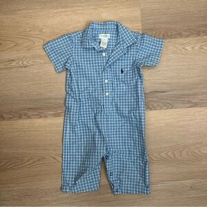 Ralph Lauren Blue Plaid Infant Romper